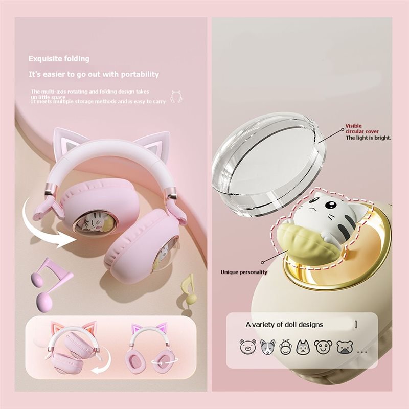 Headset Nirkabel Bluetooth 5.3 - Cat Ear Bluetooth Headset Led ulasan dan harga